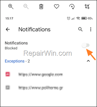 Disable all Chrome Notifications Android