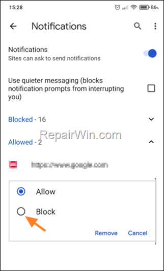 Block Chrome Notifications Android