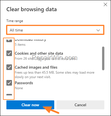 Clear History & Passwords in Edge