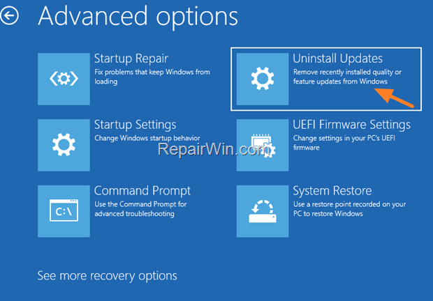 Uninstall updates Windows 10/11 from windre