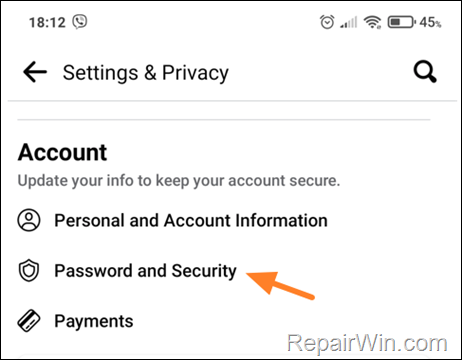 reset facebook password android