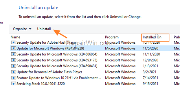 uninstall windows updates