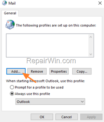 add outlook profile