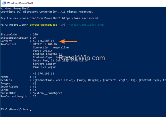 Find your Public IP Address powershell