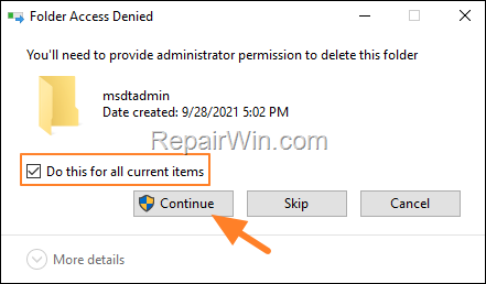 delete temporary files from user