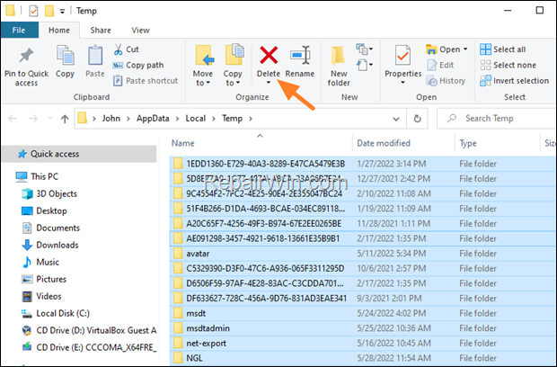 delete user temporary files