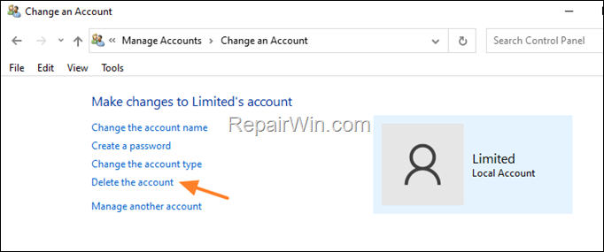 Delete User Account Windows 10/11