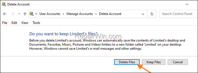 Delete user and user files