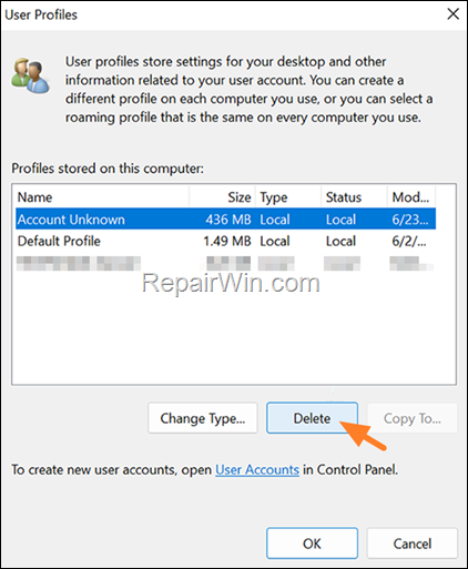 Delete User Profile Windows 11/10/8/8