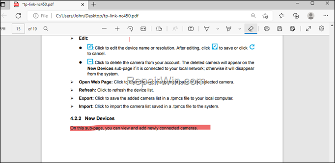 Highlight text on PDF with EDGE