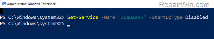 disable service powershell command