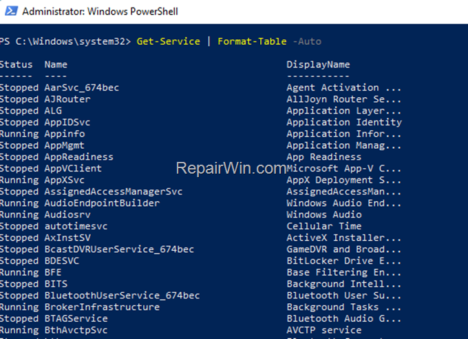 View Services from PowerShell command
