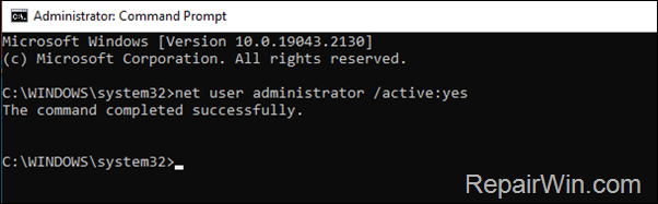 enable administrator command prompt