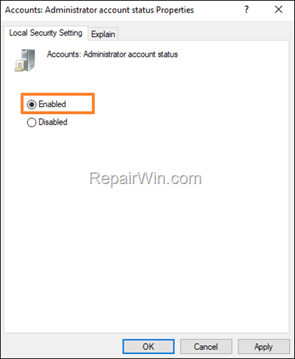 enable administrator group policy