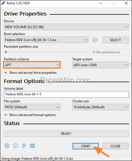 Create Linux Live USB for UEFI with RUFUS
