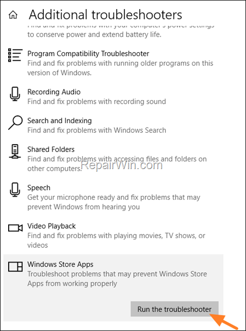 Run windows store apps troubleshooter