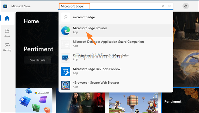 reinstall edge from store