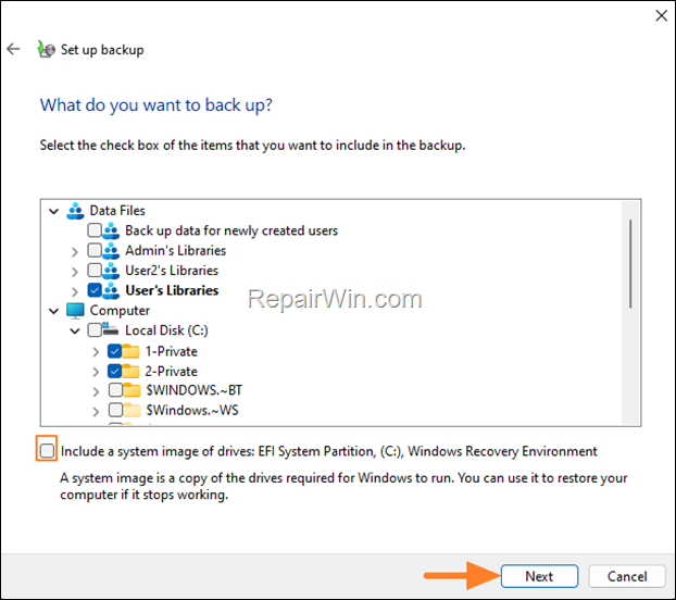 How to Back up Files with Backup & Restore tool in Windows 10/11.