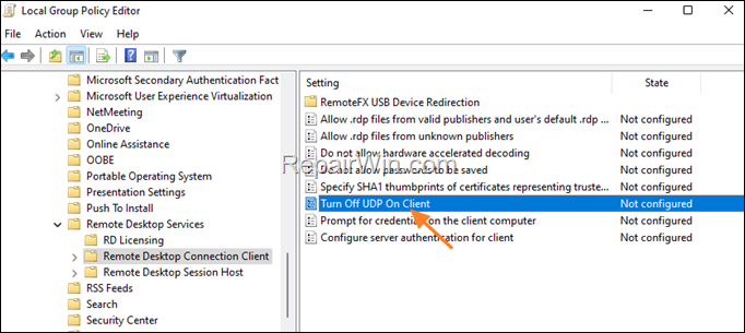 turn off udp in rdp client
