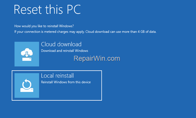 reset this pc local reinstall
