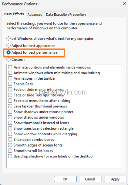 Adjust Windows for best performance 