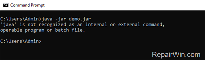 FIX: Java is not recognized as an internal or external command
