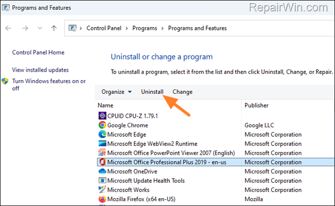 Uninstall Microsoft Office from Programs - Fetaures