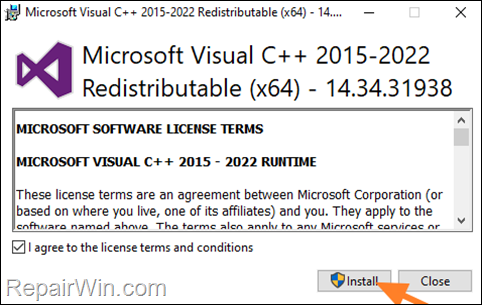 Install Microsoft C and C++ runtime libraries. 