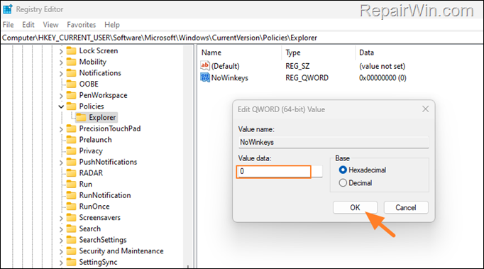 enable windows key hotkeys - registry