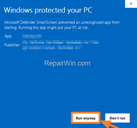 Microsoft Defender SmartScreen prevented an unrecognized app from starting