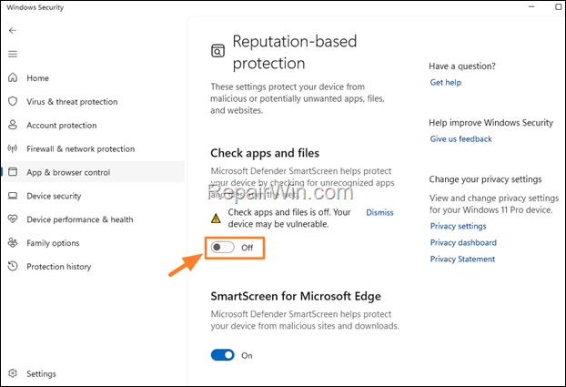 Disable Windows Defender Smartscreen filter on Windows 11/10