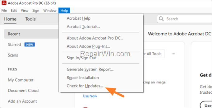 Adobe Acrobat Check for Updates