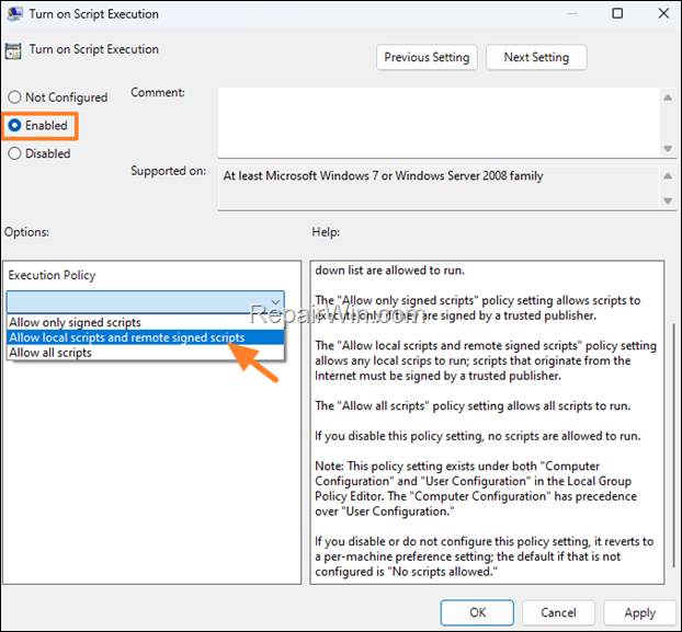 Allow local scripts and remote signed scripts 