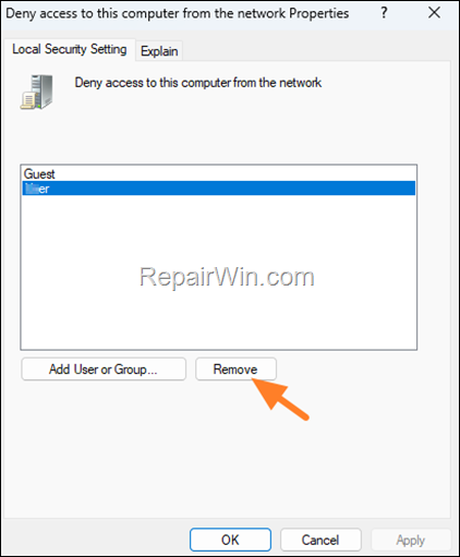 How to Deny access from the network 