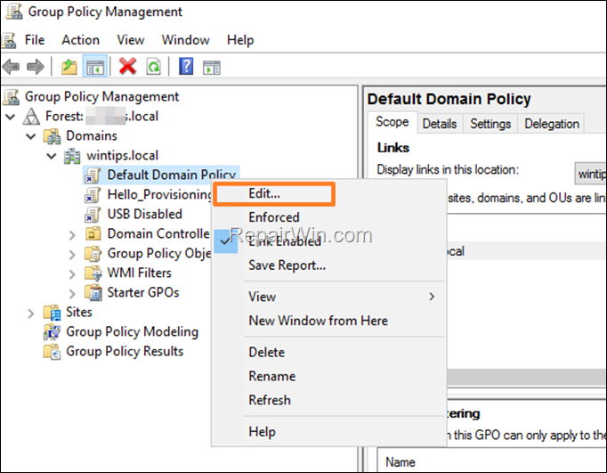 Edit Default Domain Policy 