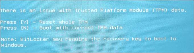 There is an issue with Trusted Platform Module (TPM) data.