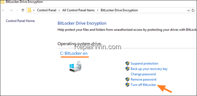 Turn OFF BitLocker Encryption
