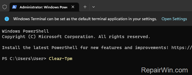 Clear TPM - PowerShell - Terminal