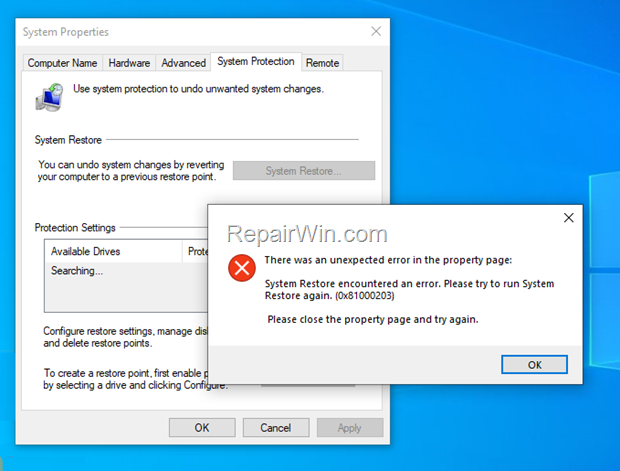 FIX: Error 0x81000203 in System Restore.