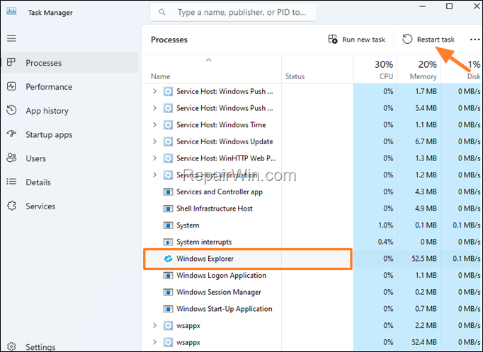 Restart Windows Explorer task