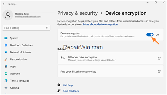 enable or disable device encryption