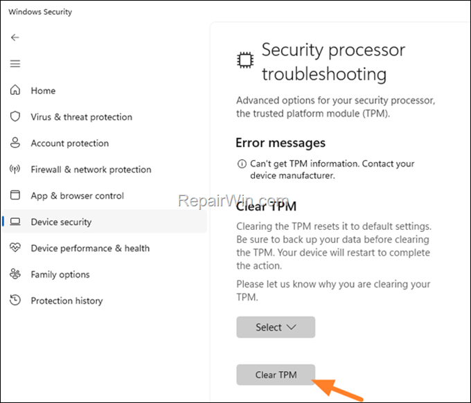 Clear TPM Windows 10/11