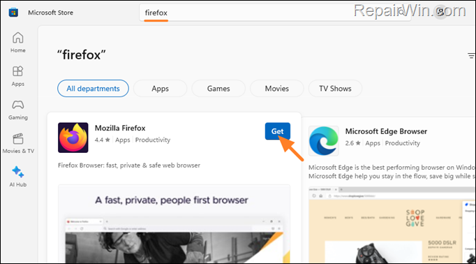 Download Mozilla FIrefox from Store