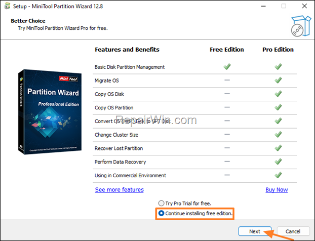 MiniTool Partition Wizard Free.