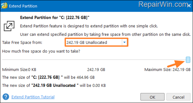 Add Unallocated Space to Disk C: