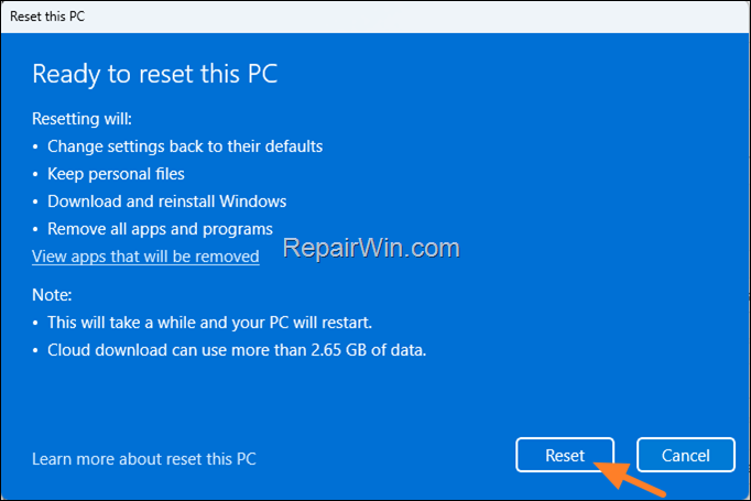 Reset this PC - Windows 11