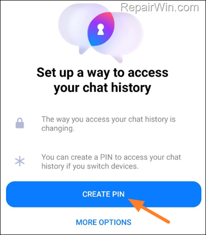 Facebook Messenger asks to create a PIN to access chat history