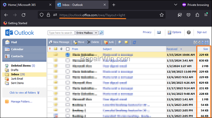 How to open Outlook owa light version