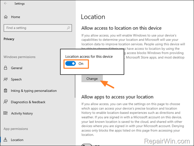Turn on 'Set Time Zone Automatically' on Windows 10
