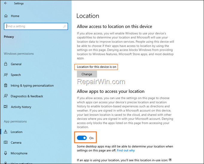 Enable 'Set Time Zone Automatically' on Windows 10